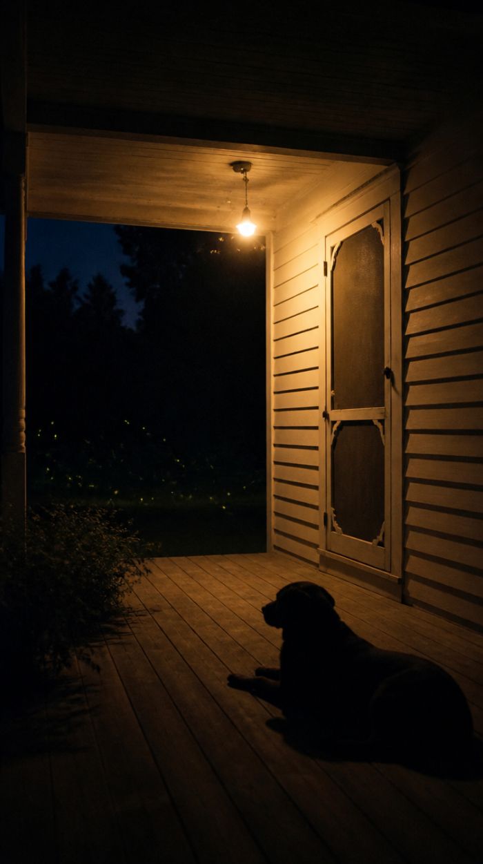Porch light at night with moths