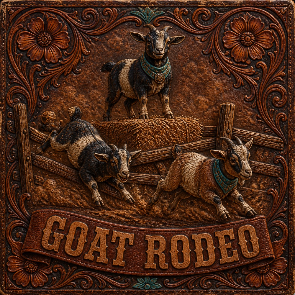 The Goat Rodeo tooled leather panel artwork